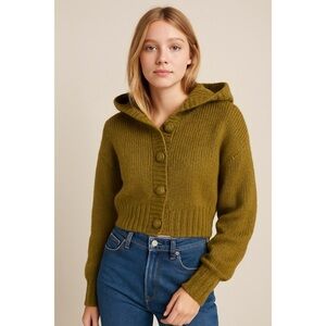 Paul et Duffier x Vintage Mohair Chartreuse Cropped Hooded Cardigan